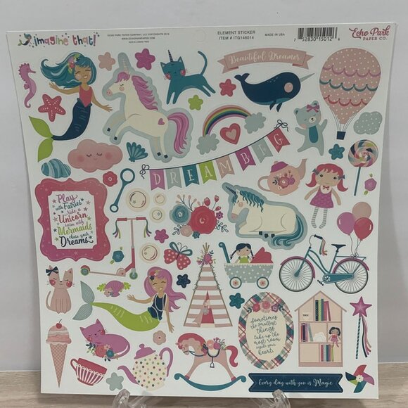 Echo Park "Imagine That" Mermaids And Unicorns Single Sticker Sheet - Picture 4 of 4